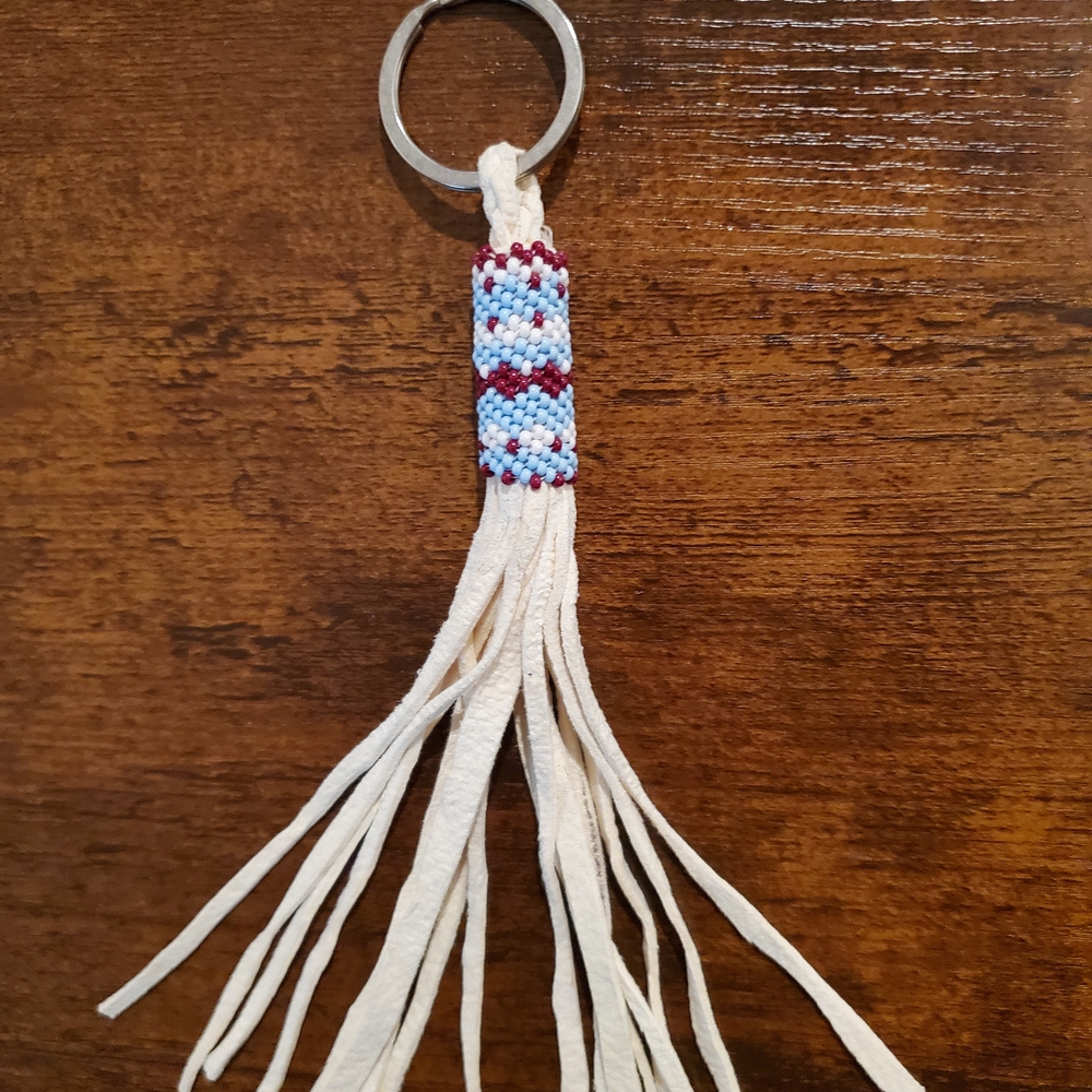 Native American Iroquios Nation Handcrafted Beaded Keychain with Fringe